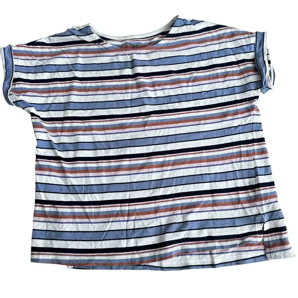 DIP Striped Roll Cuff Short Sleeve T-Shirt - Girls M